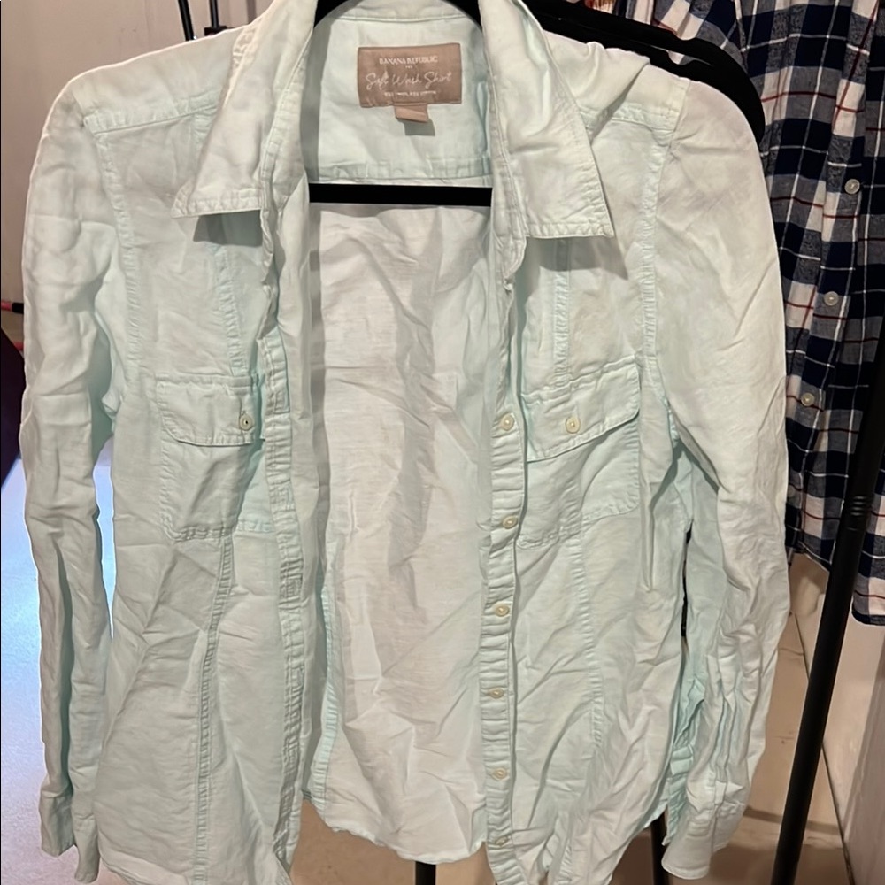 Banana Republic Linen-Cotton Soft Wash Shirt in Light Blue